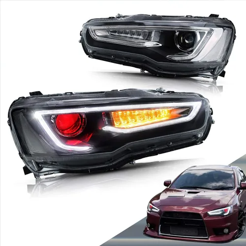 Vista 10 de VLAND Faros LED Compatibles con Mitsubishi Lancer & EVO X 2008-2020 Conjunto de lámpara delantera con proyector con lente ahumada con secuencial