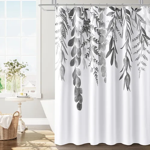 Vista 23 de BOODII Cortinas de ducha negras de 36 x 72 pulgadas, cortina de ducha de eucalipto de primavera para baño, cortina de baño con textura de flameado