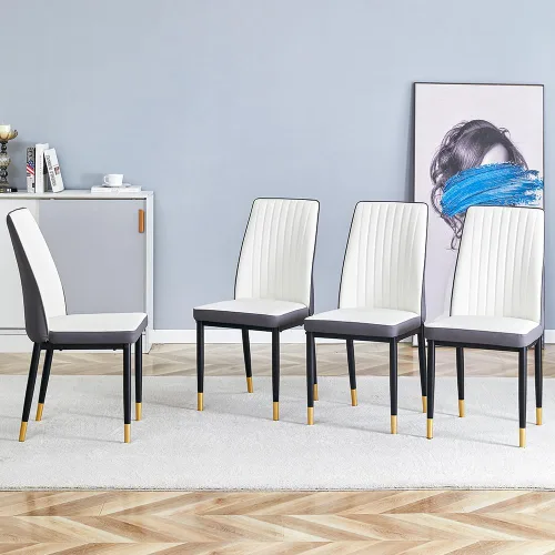 Vista 25 de Juego de 4 sillas de comedor modernas, de piel sintética, con patas de metal, para comedor, oficina, sala de espera (juego de 4, color blanco)
