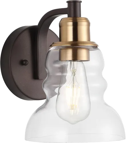 Vista 8 de JONATHAN Y Lámpara de tocador de 6.5 pulgadas con pantalla de cristal transparente, estilo industrial rústico y moderno cromado, aplique de pared