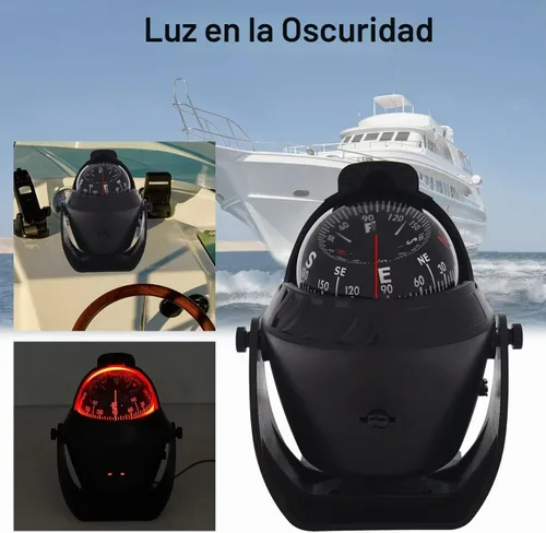 Vista 5 de Brújula marina navegación ligera LED compás automotriz electrónica pivotante para barco coche camión Negro