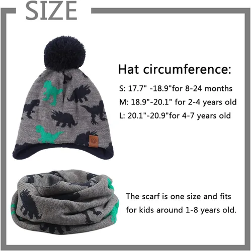 Vista 7 de Conjunto de bufanda de gorro de bebé de punto para invierno, cálido para niños y niñas, forro polar con pompón