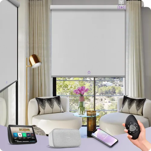 Vista 30 de Graywind Persianas enrollables motorizadas 100% opacas compatibles con Alexa Google, de vinilo, impermeables, inalámbricas, control remoto A-Beige