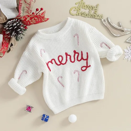 Vista 3 de Suéter de Navidad para bebé niño y niña, manga larga, con estampado de Merry Lette, suéter de punto, ropa de otoño e invierno