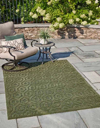 Vista 20 de Unique Loom Outdoor Trellis Textured Collection - Alfombra espacial (2 x 3 pies, rectangular, aguamarina y marfil)
