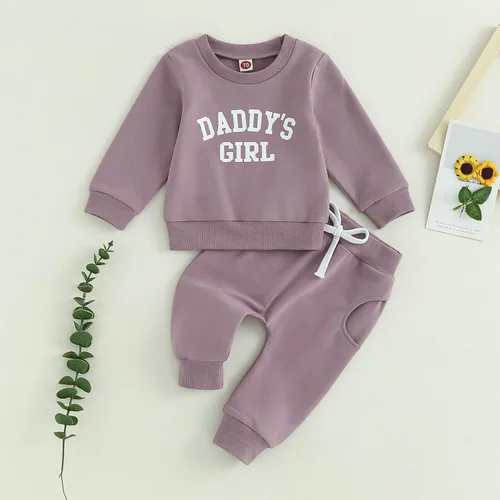 Vista 2 de FIOMVA Conjunto de 2 piezas de sudadera con cuello redondo y pantalones para bebé niña pequeña