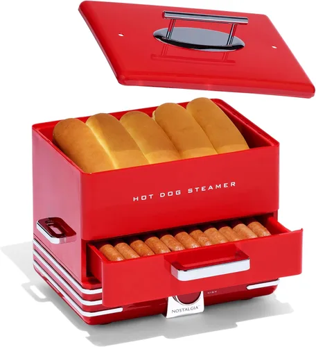 Vista 15 de Nostalgia vaporera extra grande estilo comedor, capacidad para 20 perros calientes y 6 panes, perfecta para salchichas de desayuno, bratwursts
