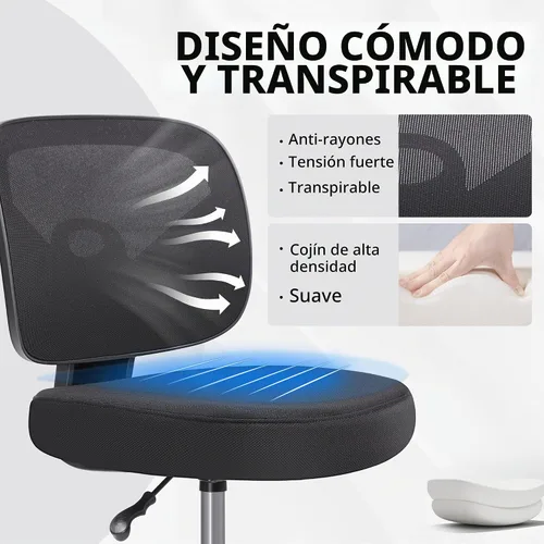 Vista 7 de Primy Silla Alta de Escritorio de Dibujo - Sin Brazos, Altura Ajustable, Respaldo de Malla, con Ruedas, Silla de Escritorio de Pie para Sala de Negro