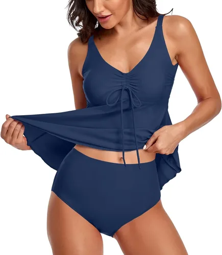Vista 2 de Trajes de baño tankini para mujer, 2 piezas, blusa sin mangas, con parte inferior de bikini