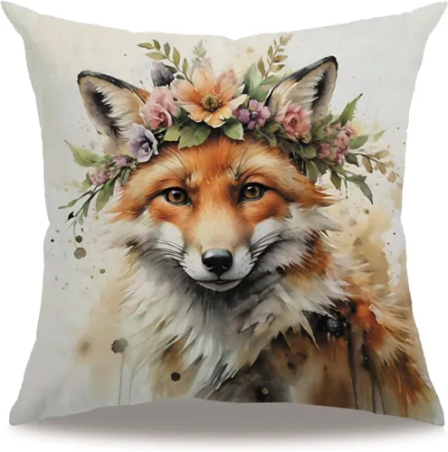 Vista 10 de Fundas de almohada con diseño de animales, 18 x 18 pulgadas, diseño de ardillas florales, acuarela, vida silvestre, diseño de flores, temporada