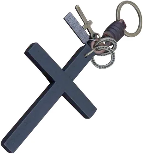 Vista 7 de NUOBESTY Llavero con dije de cruz religiosa de cuero retro, elegante llavero de metal a la moda, llavero colgante para bolso, bolsos, accesorios