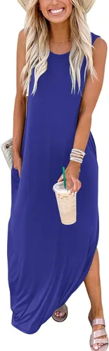 Vista 3 de ANRABESS - Vestido largo casual suelto para mujer sin mangas maxi vestido de playa con bolsillos