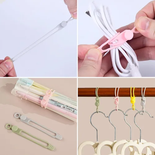 Vista 5 de 10 piezas de bridas de cable de silicona reutilizables – Organizador de cables ajustable con hebilla de bloqueo, bridas elásticas de cable