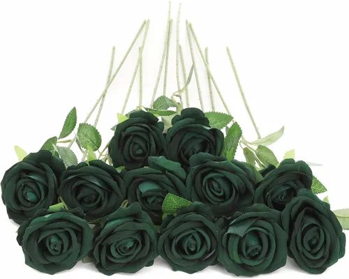 Vista 25 de 12 rosas artificiales de terciopelo sintético para decoración del hogar y boda (rosa perla, negro)
