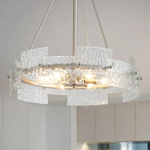 Vista 13 de XINGQI - Lámpara moderna de techo dorado de 16 pulgadas, 4 luces de techo de vidrio ondulado de agua para dormitorio, comedor, sala de estar 15.7