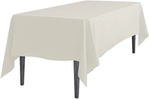 Vista 26 de Linenlanding Mantel rectangular de 60 x 102 pulgadas para mesa circular para bodas, mesas de bufé, fiestas, cenas de vacaciones (1, azul bebé)