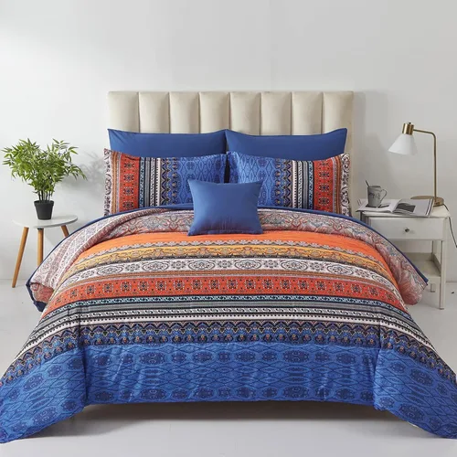 Vista 42 de Cottolester - Juego de edredón bohemio de tamaño matrimonial, 8 piezas, ropa de cama de microfibra suave en una bolsa, rayada y de color aguamarina