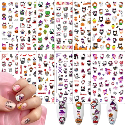 Vista 13 de 8 hojas de calcomanías de uñas de Halloween autoadhesivas 3D para Halloween, góticas, decoración de uñas, suministros de arte de uñas divertidas