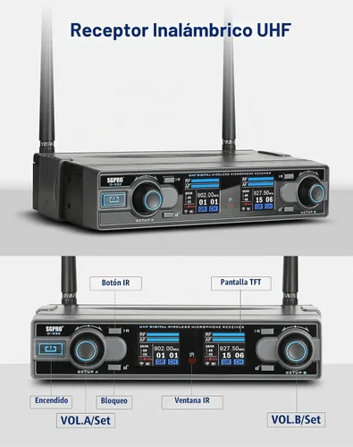 Vista 3 de SGPRO D-332BB Sistema de micrófono inalámbrico dual con micrófonos Bodypack
