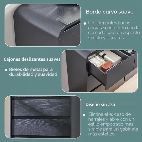 Vista 5 de Aitjunz - Cómoda moderna de 5 cajones para dormitorio, 45 pulgadas de alto, diseño de perfil curvo, cómoda vertical de madera estilo Mid-Century