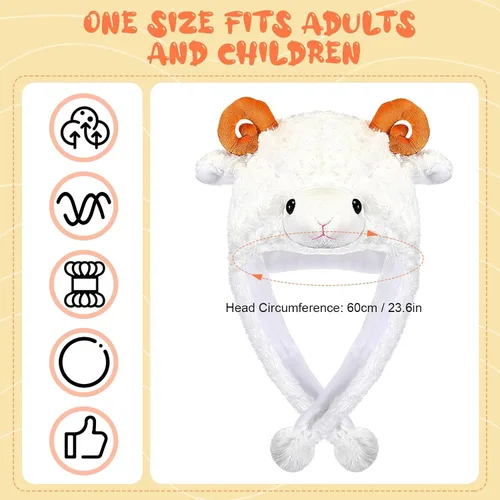 Vista 2 de Newcotte 6 piezas de sombreros de disfraz para niños, conjunto de sombreros de animales de felpa, accesorios de cabeza de animales divertidos