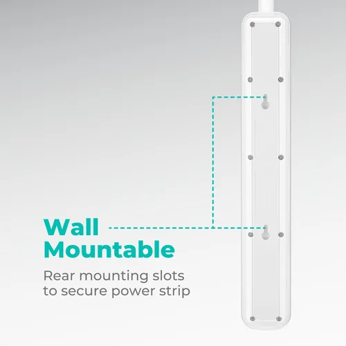 Vista 7 de KMC Regleta de alimentación con protector de sobretensiones de 6 tomas, 1 puerto USB-A y 1 puerto USB-C, protectores de sobretensiones