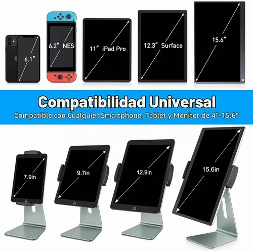 Vista 2 de AboveTEK Elegante soporte para tableta, soporte de aluminio para tabletas de 7 a 13 pulgadas, quiosco de escritorio compatible con iPad Pro Air Gris