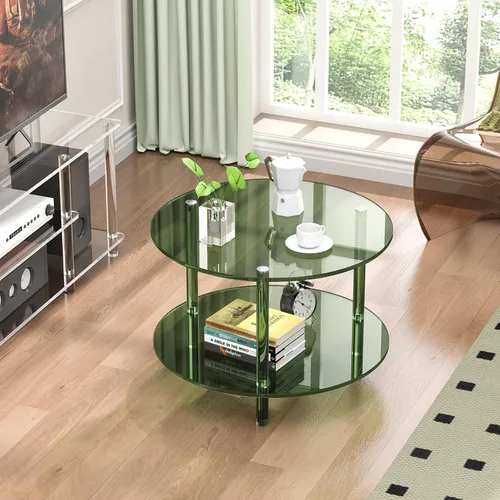 Vista 4 de Mesa de centro acrílica, pequeña mesa de centro moderna redonda para sala de estar, verde