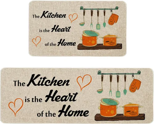 Vista 35 de The Kitchen is The Heart of The Home - Juego de 2 tapetes de cocina con parte trasera de goma antideslizante, juegos de cocina de vacaciones