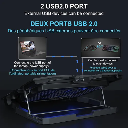 Vista 6 de TopMate refrigerador para laptop gamer de 12-15.6 pulgadas, cinco ventiladores silenciosos y pantalla LCD, fuerte velocidad de viento de 2500 RPM