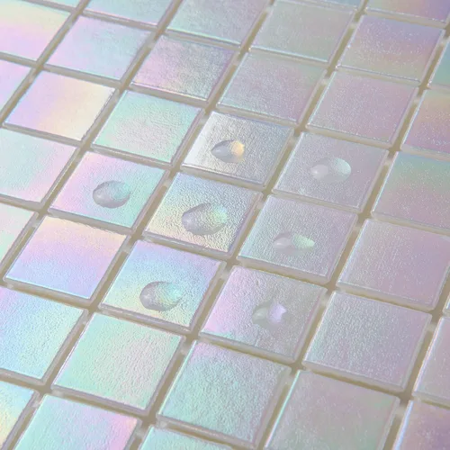 Vista 2 de DICOFUN 2 protectores contra salpicaduras de arcoíris blanco para despegar y pegar, azulejos de mosaico de vidrio de 6.6 x 6.6 pulgadas para cocina