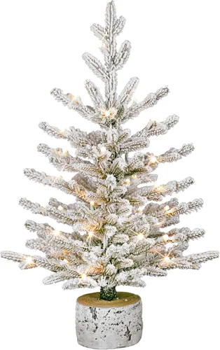 Vista 10 de Puleo International 4.5ft Pre-Lit Potted Flocked Arctic Fir Christmas Tree 419 puntas de ramas flocadas realistas, 70 luces incandescentes
