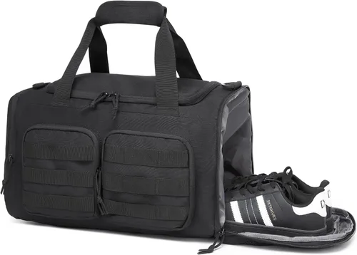 Vista 4 de Wotony Bolsa de lona táctica para hombres, bolsa de lona para gimnasio, viajes, entrenamiento militar de fin de semana, bolsa Molle, Negro, 35 l