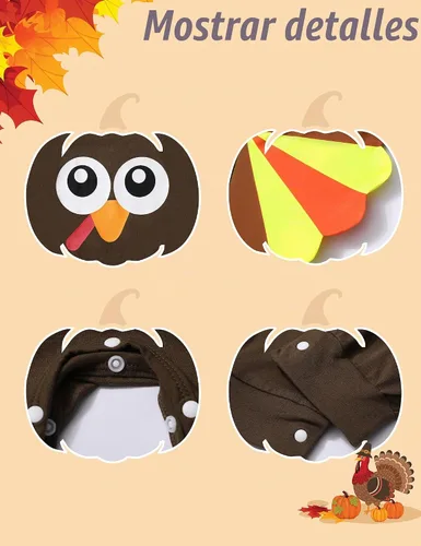 Vista 6 de NAPU My First Thanksgiving Baby Boy Outfit Cute Turkey Romper Long Sleeve One Piece Jumpsuit Hat 2Pc Baby Thanksgiving Outfit Mi primer día