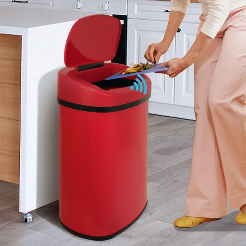 Vista 8 de Basurero automático de 13 galones con tapa y sensor de movimiento para la oficina en casa, dormitorio, baño, sala de estar, basura, acero inoxidable