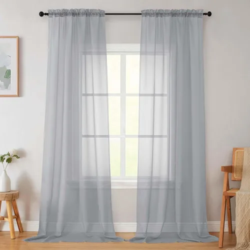 Vista 78 de 2 paneles de cortinas traslúcidas blancas para dormitorio, sala de estar, 96 pulgadas de largo, modernas, suaves, ligeras, con bolsillo para barra
