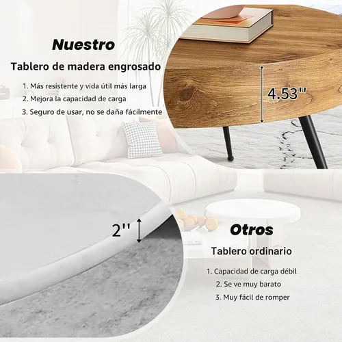 Vista 5 de LKTART Mesa de centro para sala de estar, mesas de centro redondas de madera con almacenamiento, mesa de té moderna de centro de metal para Marrón