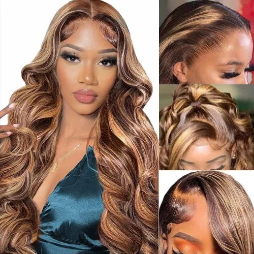 Vista 23 de Avolo Peluca de cabello humano con encaje frontal degradado de 22 pulgadas, prearrancado, 13x4, ondulado, encaje frontal, pelucas de cabello humano