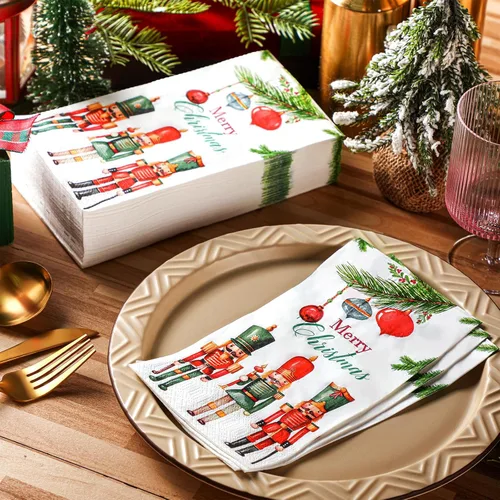 Vista 2 de Sinmoe 200 Piezas Servilletas de Papel de Invitados Cascanueces Navideños de 2 Capas Toalla de Mano Desechable para Baño Servilleta de Papel Feliz