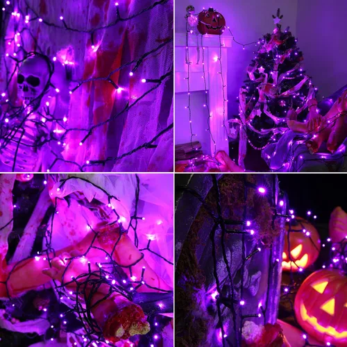 Vista 5 de Luces moradas de Halloween, 82 pies, 200 luces LED de Halloween con 8 modos