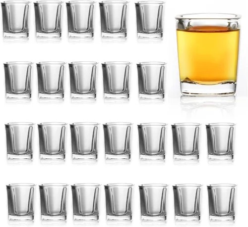 Vista 8 de QUAFFER Vasos de chupito cuadrados de base pesada de 2 onzas (juego de 4) – Vaso de chupito moderno – Vodka clásico de whisky vodka tequila Jerez