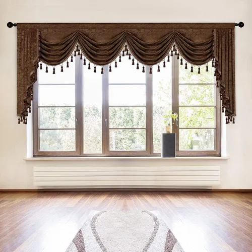 Vista 45 de ELKCA Cenefa de cortina de felpilla beige para ventana de sala de estar, cenefa de cascada para dormitorio, bolsillo para barra