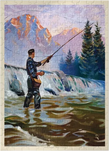 Vista 7 de MyPuzzle Classic Sportsman: Fly Fishing, Vintage Poster - Rompecabezas de 100 piezas prémium para adultos