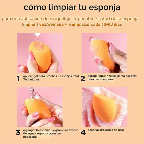 Vista 19 de Real Techniques Esponja milagrosa para la piel + Polvo de maquillaje 2 en 1, esponja para mezclar maquillaje y polvo de doble cara, para líquidos