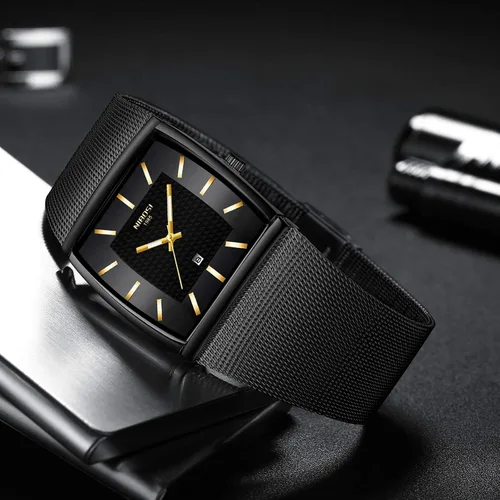 Vista 3 de Relojes para hombre, de moda, de lujo, casual, con correa de malla, impermeable, con fecha, cuadrado