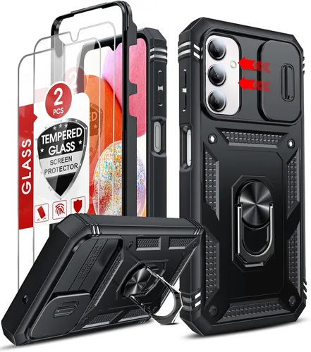 Vista 9 de LeYi Funda compatible para Samsung Galaxy A14-5G teléfono: Funda para Galaxy A14 con [2 unidades] Protectores de pantalla de vidrio templado