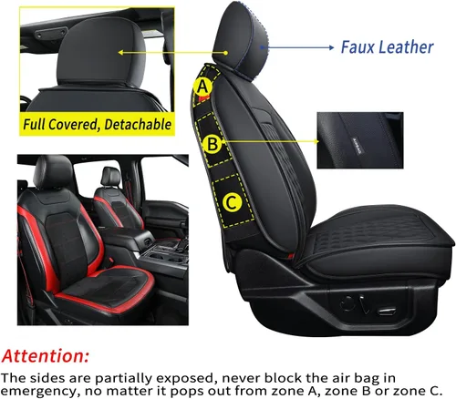 Vista 3 de LUCKYMAN CLUB Fundas de asiento para F150 Compatibles con F150 SuperCrew 2010-2014 con piel sintética impermeable (Juego completo, Negro)