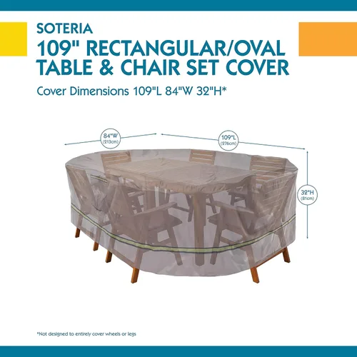 Vista 8 de DUCKCOVERS Soteria - Mesa de patio rectangular u ovalada impermeable de 109 pulgadas con funda para sillas, mesa al aire libre y funda para silla
