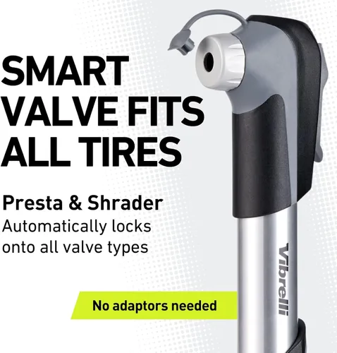 Vista 2 de Vibrelli Mini Bike Pump - Presta & Schrader Bicycle Pump - 120 PSI Tire Pump for Road & MTB - No Valve Changing Needed