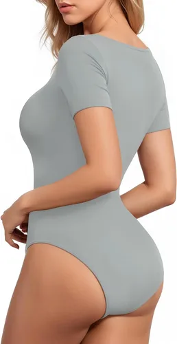 Vista 177 de MANGOPOP - Body de manga corta con cuello cuadrado para mujer
